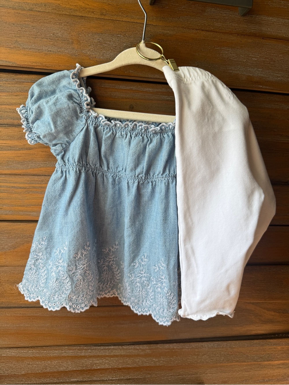 Ralph Lauren Baby Light Blue Embroidered Top with White Pants